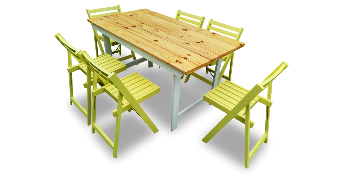 Mesa Pino 2.00x0.80 m Plegable Quincho + 8 Sillas Color Verde