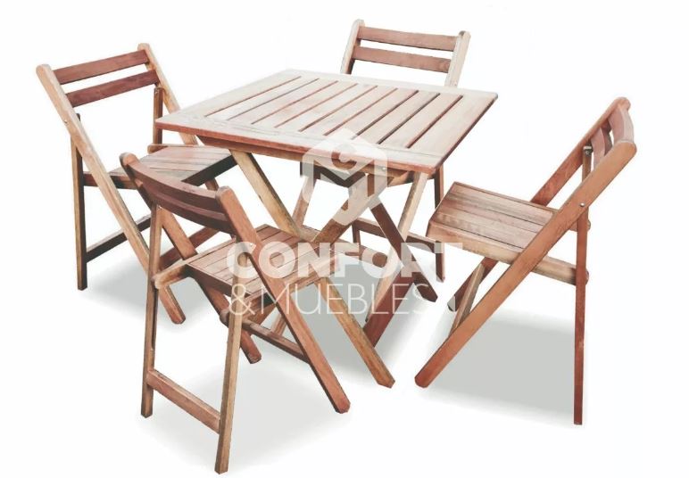 Mesa  Pino 1.50x0.80 m Plegable Quincho + 6 Sillas Color Blanco