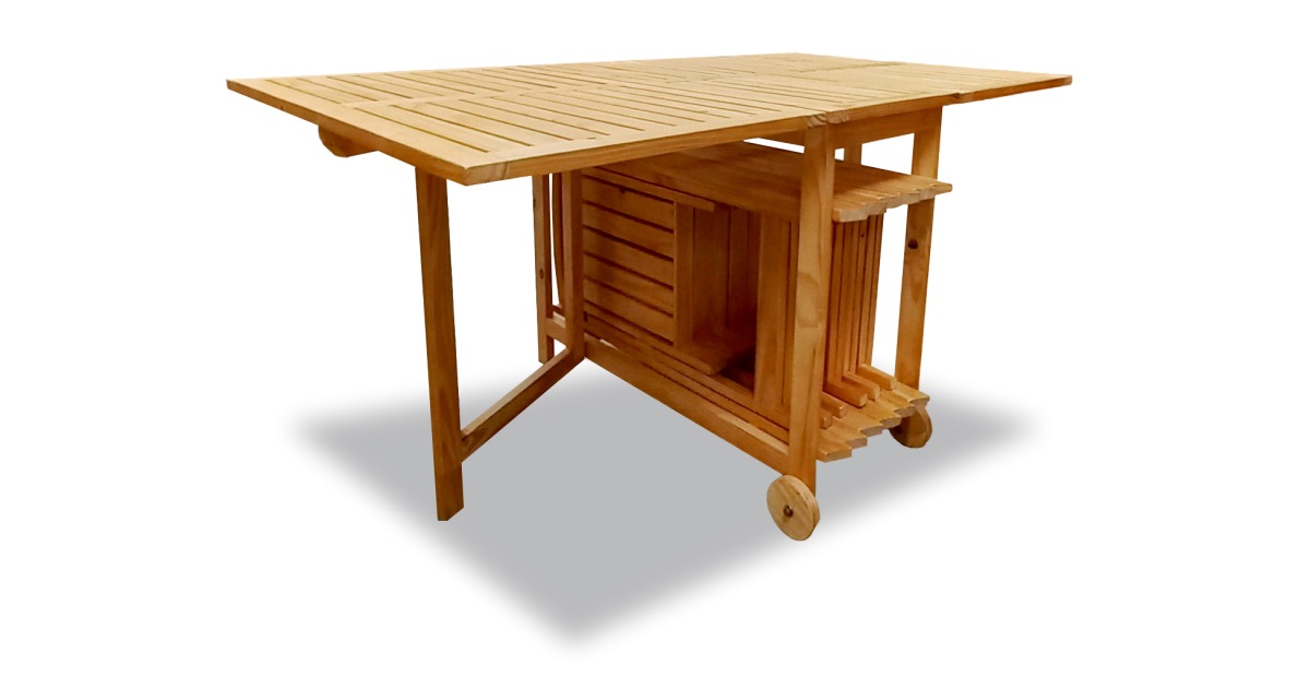 Mesa de madera patas plegables 1.80x0.95 + 8 sillas - Confort y Muebles