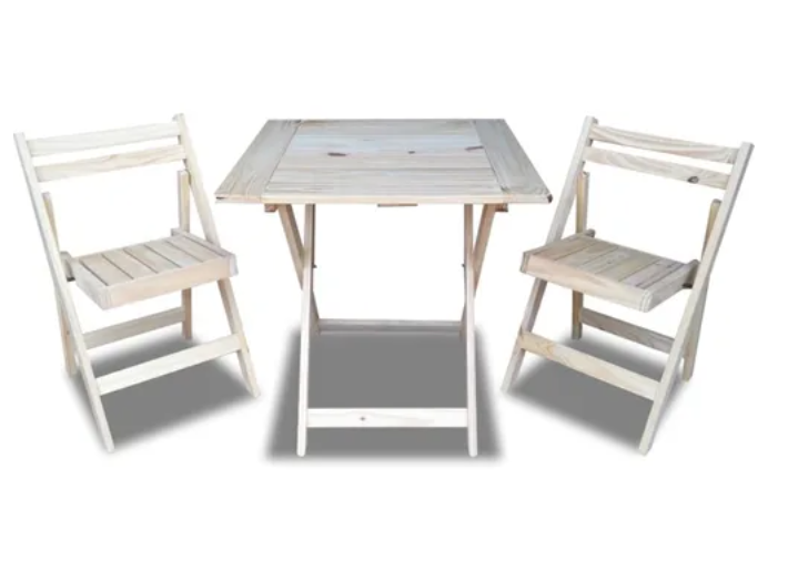 Mesa pino 60  x60 + 2 sillas coaty pino crudo