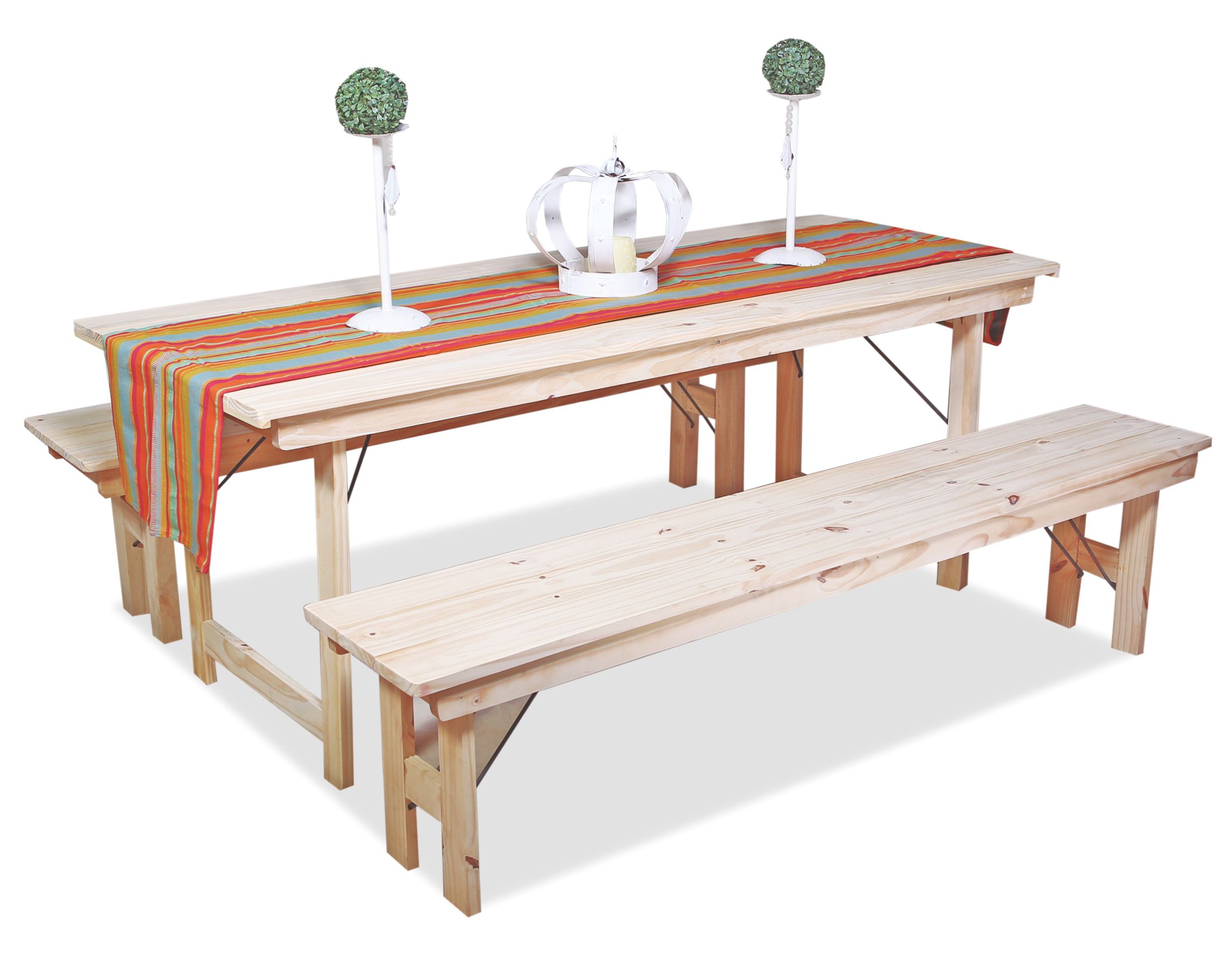 Conjunto de mesa, sillas y banco de madera Tirol