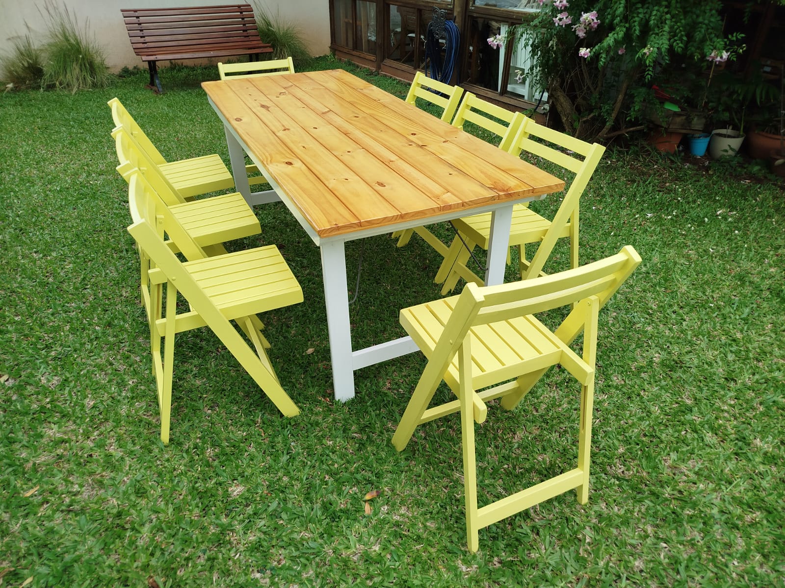 Mesa Pino 2.00x0.80 m Plegable Quincho + 8 Sillas Color Verde