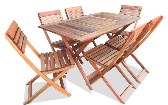 Mesa de madera plagable 1.40x0.80 + 6 sillas plegables