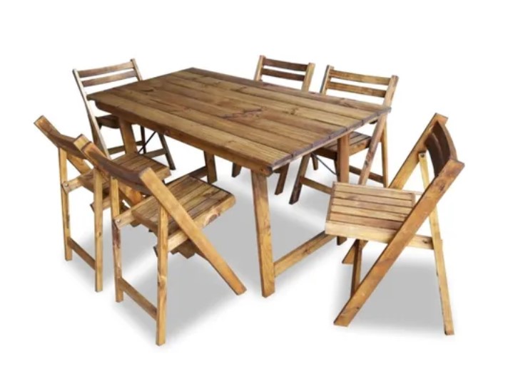 Mesa De Pino Plegable Quincho 1.2 Mts + 2 Bancos 1.2 Mts