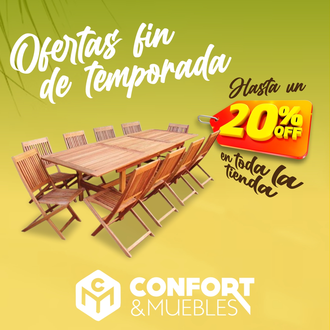 Mesa de madera patas plegables 1.80x0.95 + 8 sillas - Confort y Muebles